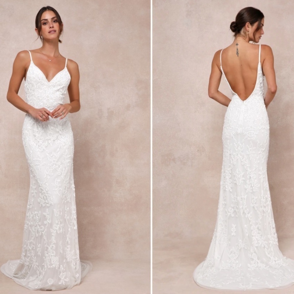 LULUS Bridal Wedding Elegant Sophisticated STUNNING Beaded Mermaid Gown - Picture 1 of 6
